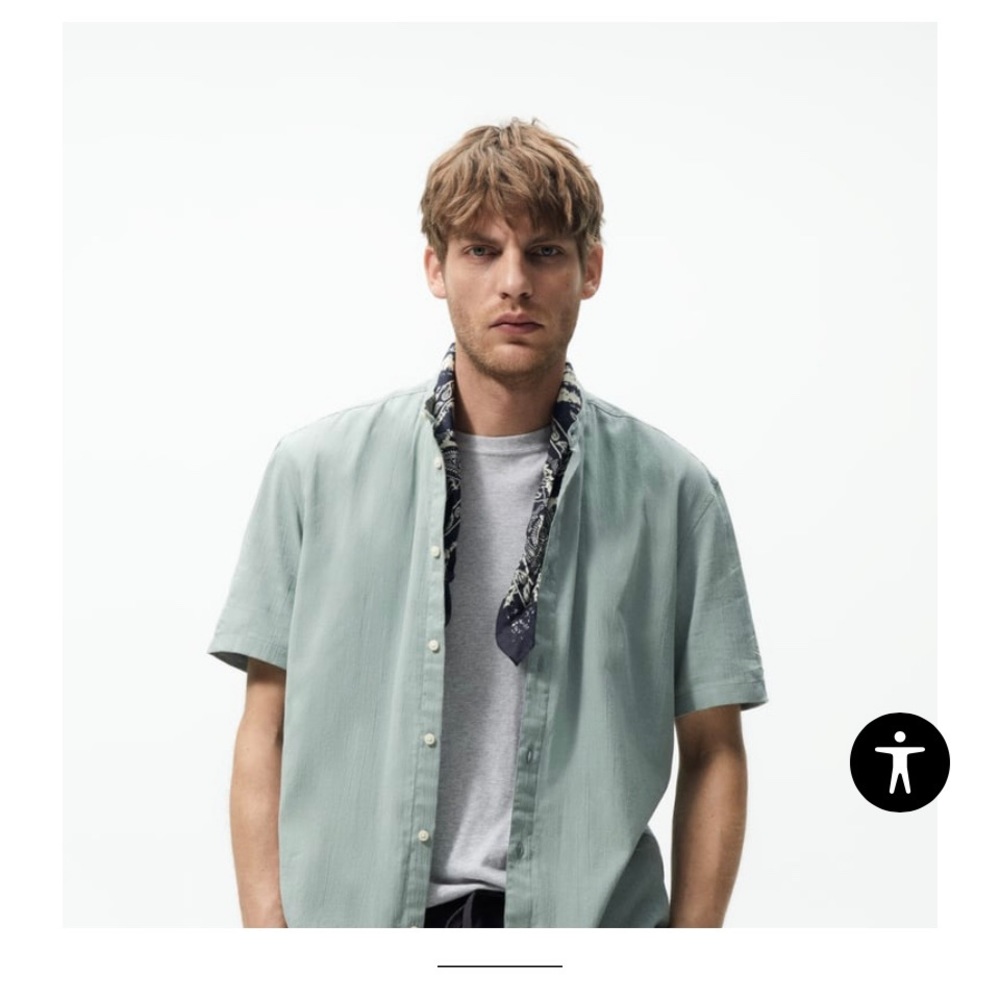 Zara Wrinkled Look Shirt - Sage Green - Size S